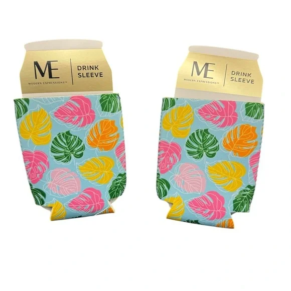 5/$25 NWT Set of 2 Expressions Colorful Leaf Drink Sleeve Koozies - Picture 1 of 4